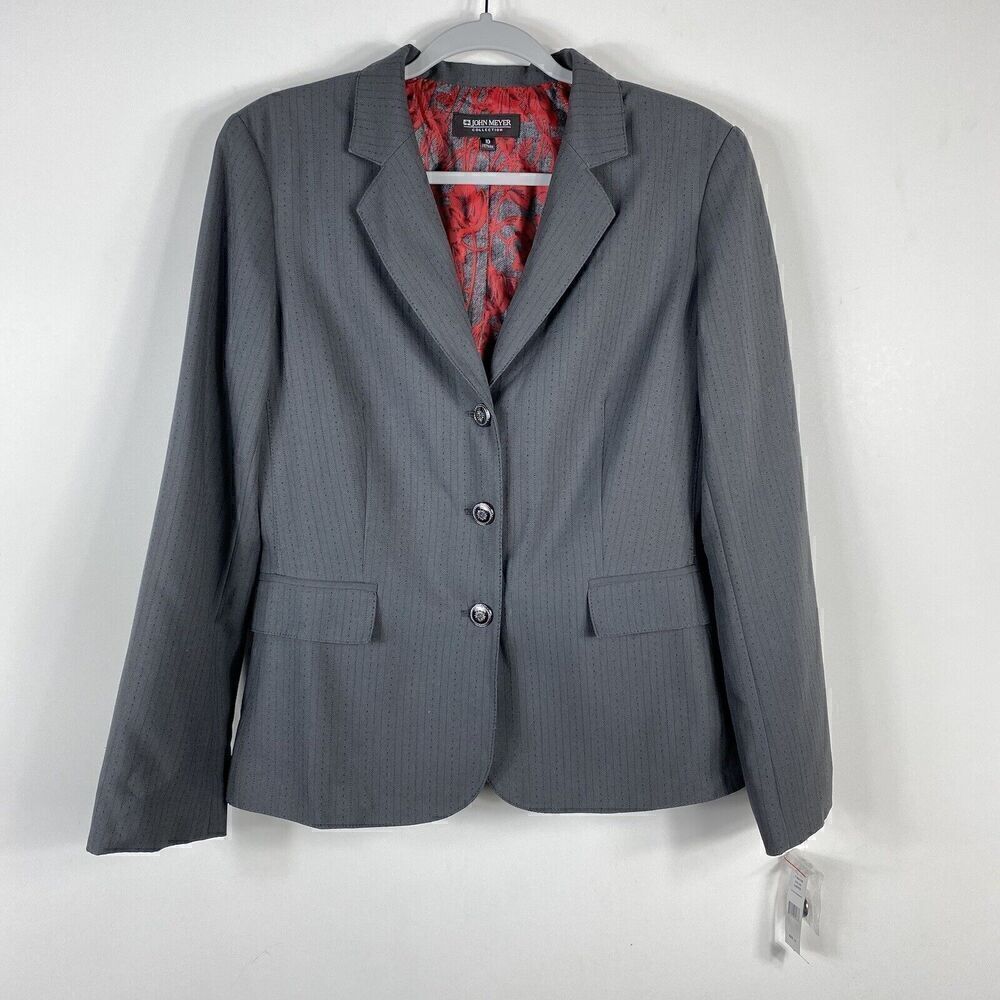 John Meyer Size 10 Three-Button Suit Jacket Blazer Gray Business Career Work